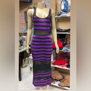 Purple and Black Striped Sheer Dress